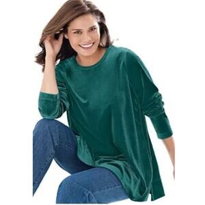 Liz Baker Essentials Emerald Green Velvet Top size M